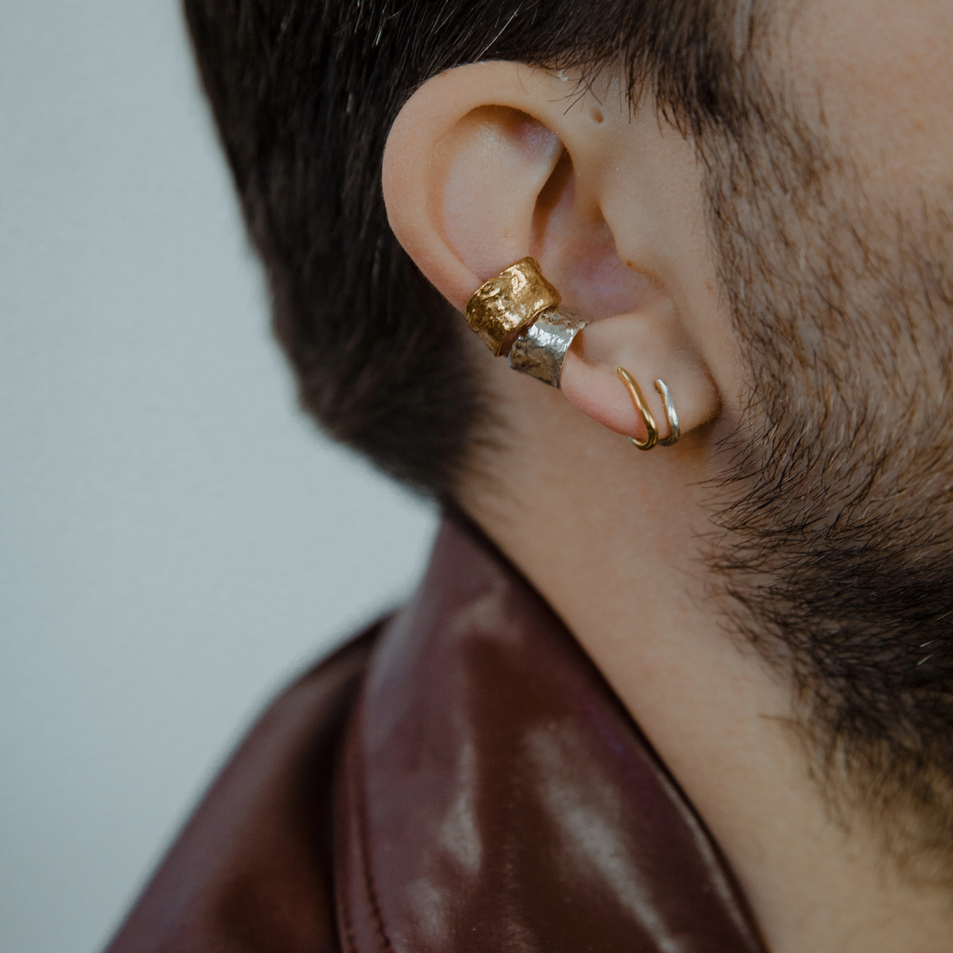 Kara textured ear cuff in silver and gold plated